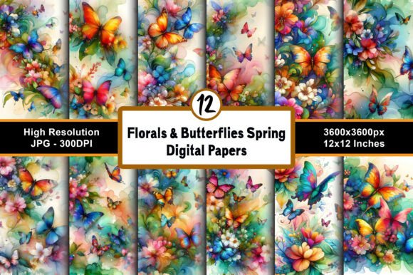 Florals Butterflies Spring Papers JPG