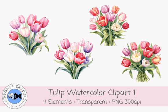 Spring Tulips PNG Watercolor Clipart 1