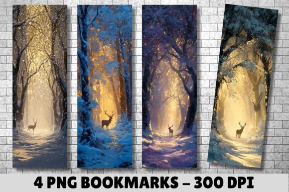 Winter Stag Golden Light PNG Bookmark: Elevate Your Reading Experience with Digital Art